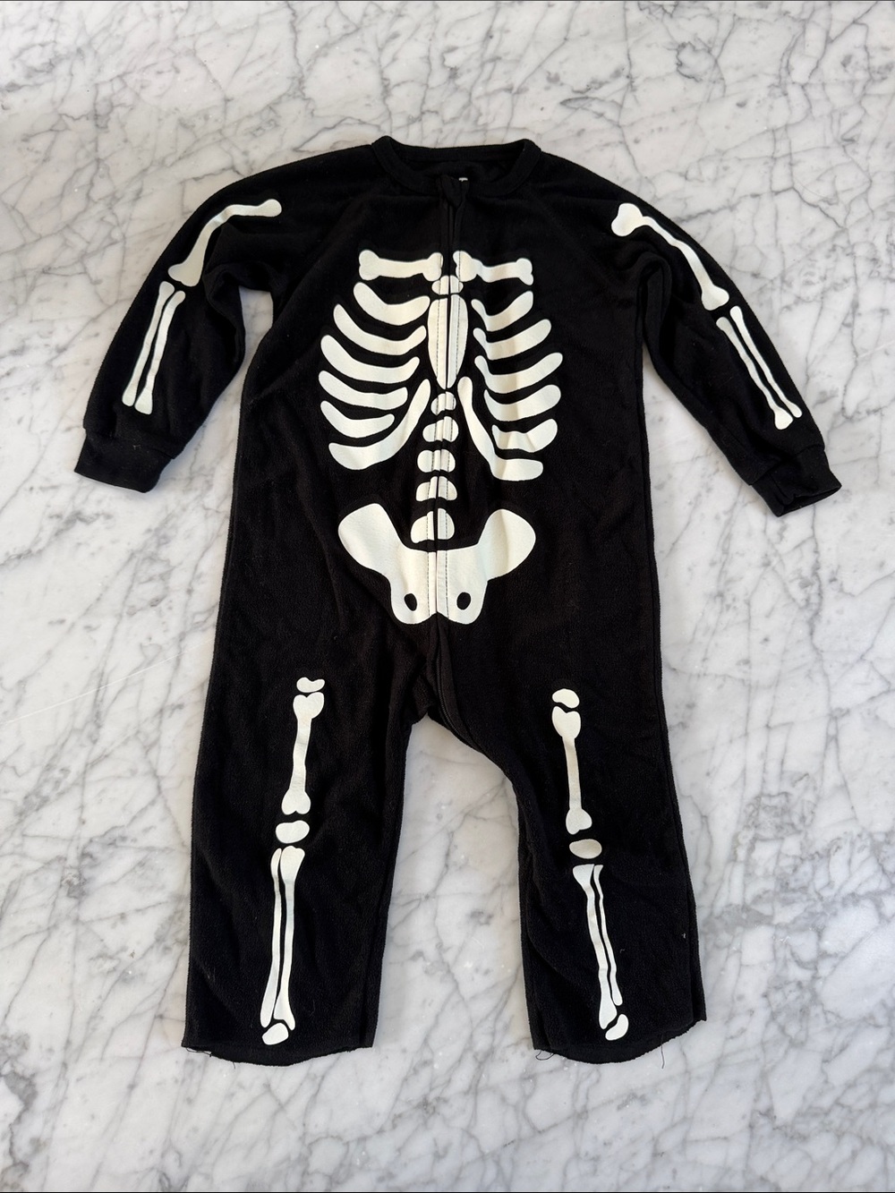Black Skeleton Glow in the Dark Sz 18/24 Mo Fleece One-Piece Zipper Pajama